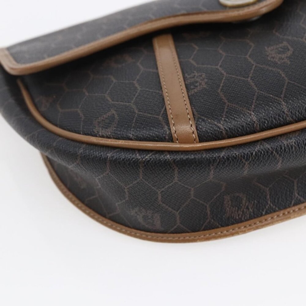 Authentic Christian Dior Honeycomb Canvas Shoulder Bag PVC Black Brown gold - Picture 6 of 16